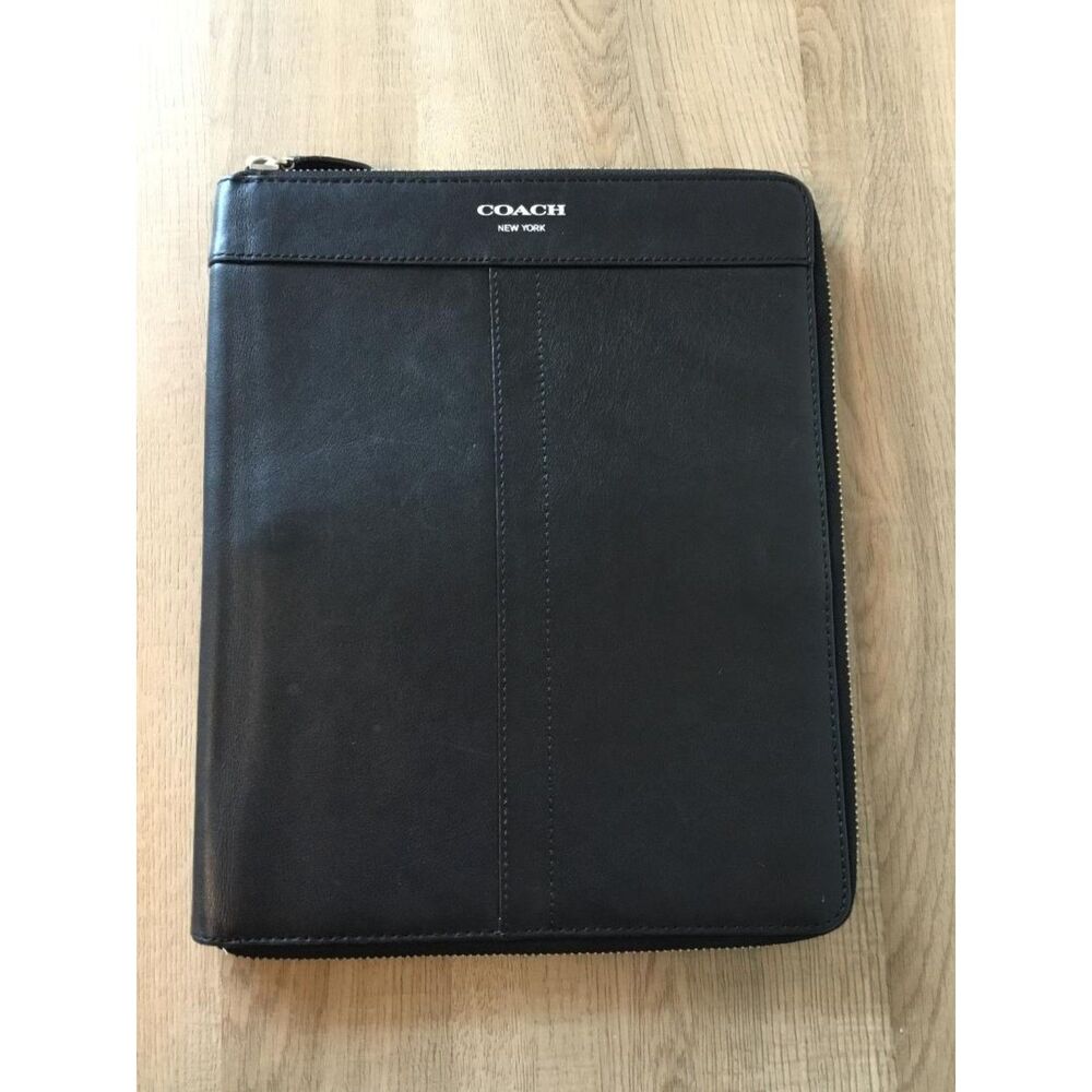 Coach New York Black Leather Zip Around Portfolio Tablet Case